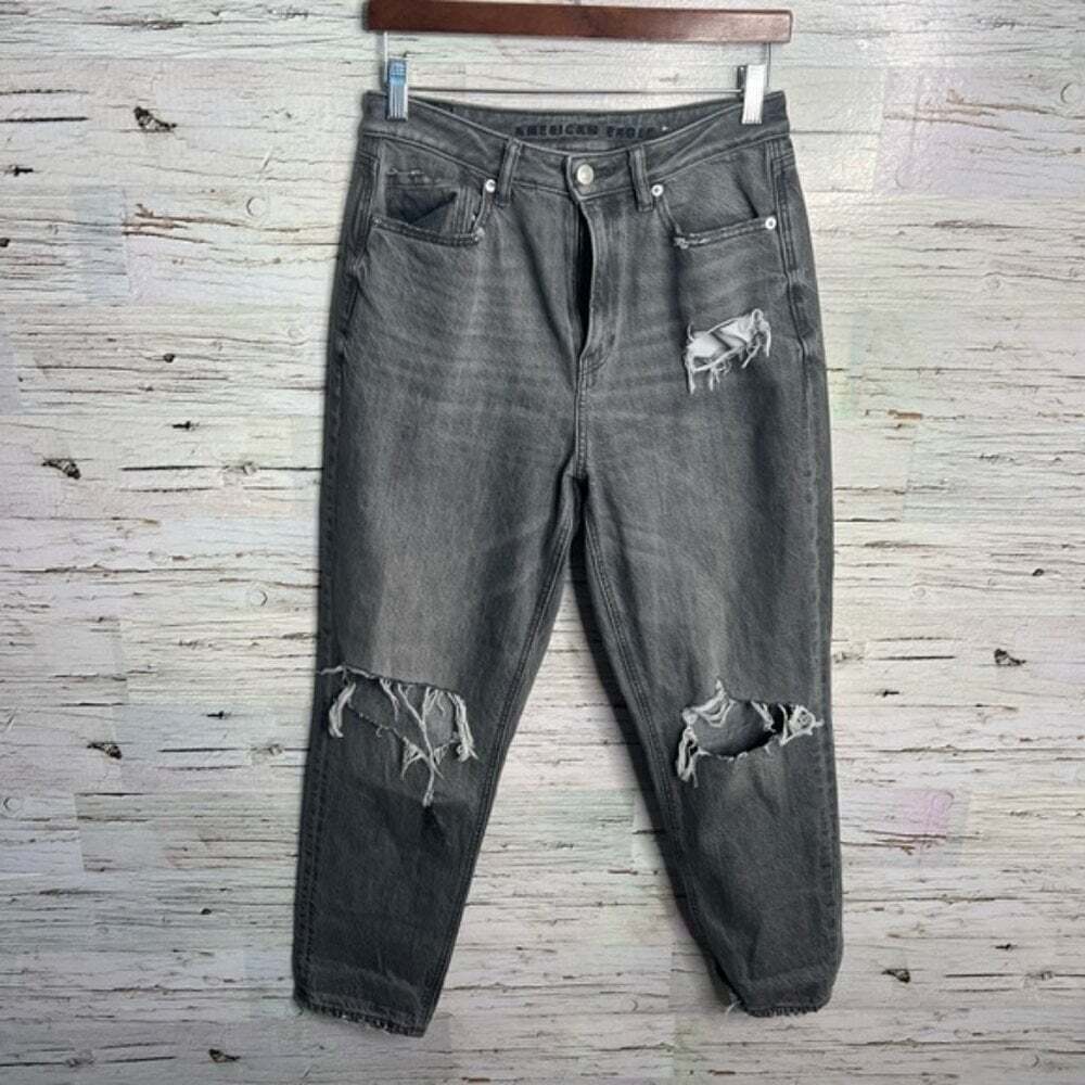 American eagle mom jeans gray distressed size 6